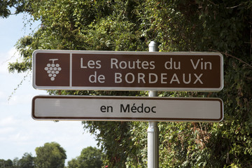 Medoc Bordeaux France - August 2016 - Wine route sign for motorists