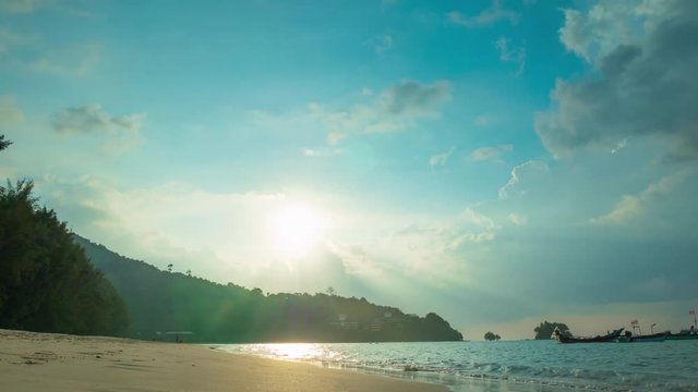 phuket island famous nai yang airport beach sunset panorama 4k time lapse thailand
