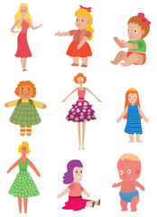 Dolls toys vector set.