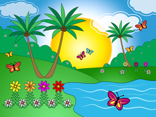 Butterflies On Lake Means Outdoors And Landscape