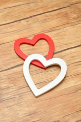 Valentine's Day. A white and red wooden hearts