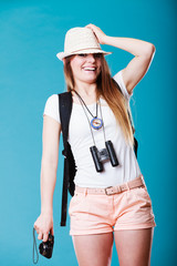 Fototapeta premium Tourist woman in summer hat portrait