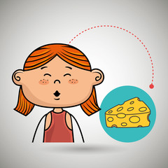 girl cheese food eat vector illustration graphic