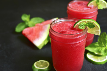 Watermelon smoothie with lime and mint.