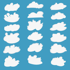 Cloud vector cartoon icon set white color and gray on blue background