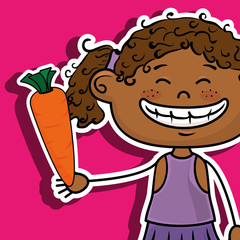 girl vegetables fork carrot vector illustration graphic