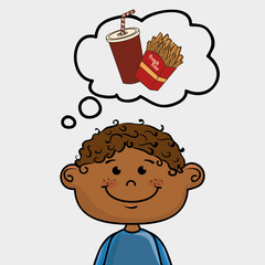 boy french fries drink vector illustration graphic