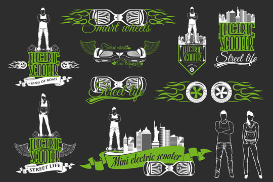 Set Vector Emblems, Logos and Labels Electric Scooter