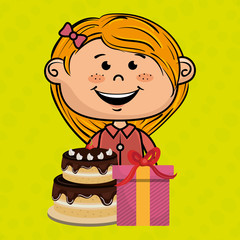 girl cake gift box vector illustration graphic