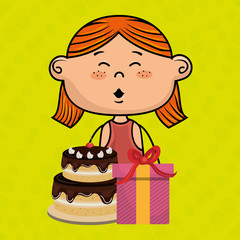 girl cake gift box vector illustration graphic