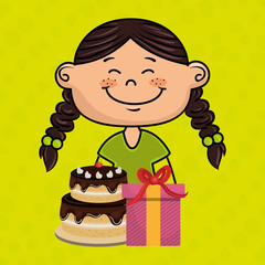 girl cake gift box vector illustration graphic