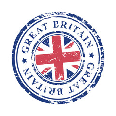 Great Britain grunge rubber stamp with British flag, isolated on white background, vector illustration.