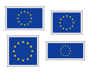 Obraz na płótnie Canvas European Union flag postage stamp set, isolated on white background, vector illustration.