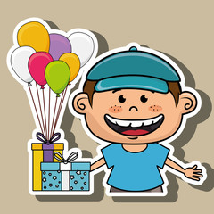 boy balloons gifts party vector illustration graphic
