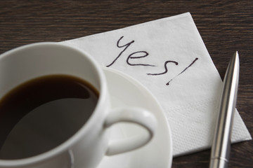 Yes answer on napkin