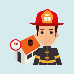 man firefighter house fire vector illustration graphic