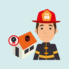 man firefighter house fire vector illustration graphic