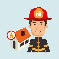 man firefighter house fire vector illustration graphic
