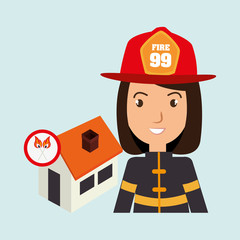 woman firefighter house fire vector illustration graphic