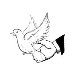 white dove hand bird peace animal religion icon. Flat and Isolated design. Vector illustration