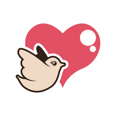 white dove heart bird peace animal religion icon. Flat and Isolated design. Vector illustration