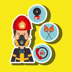 man firefighter call 911 alarm vector illustration graphic