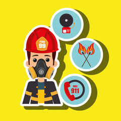 man firefighter call 911 alarm vector illustration graphic