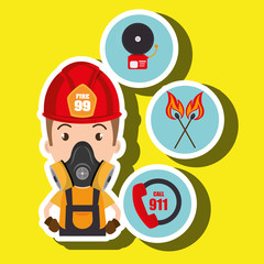 man firefighter call 911 alarm vector illustration graphic
