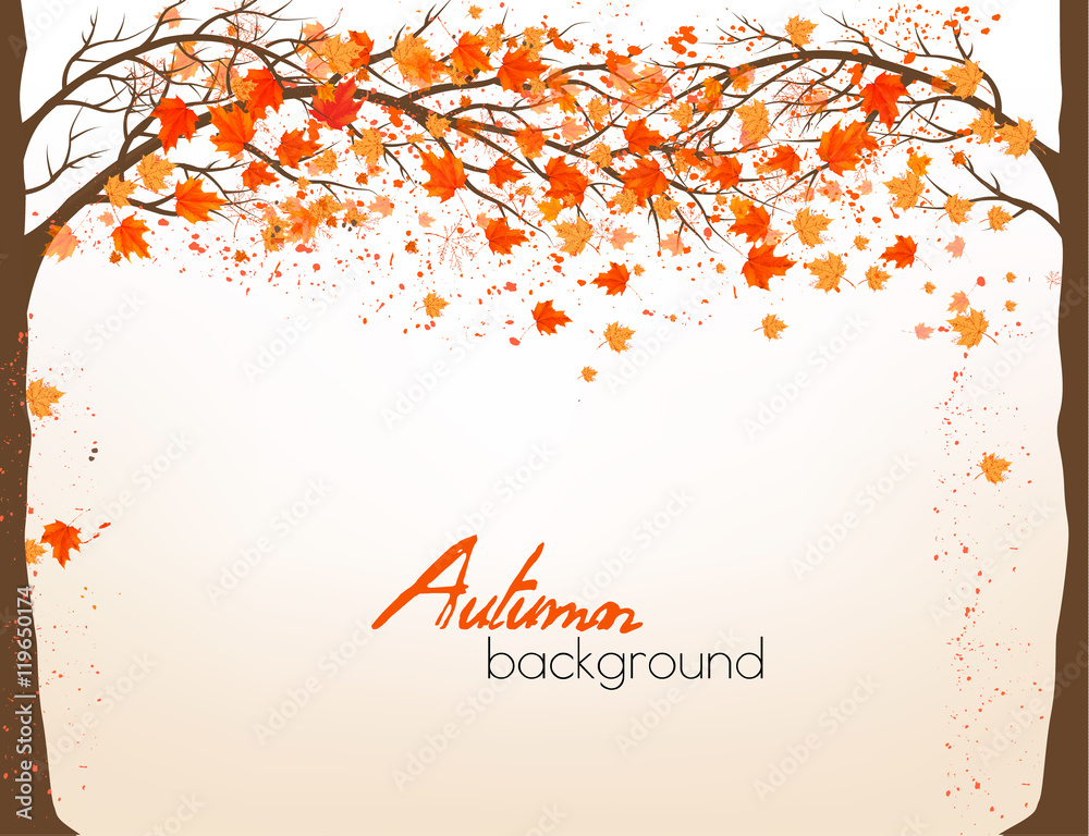 Aufkleber autumn background with a tree and colorful leaves. vector.