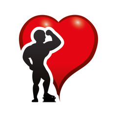 heart man muscle healthy lifestyle fitness gym bodybuilding icon. Flat and Isolated design. Vector illustration