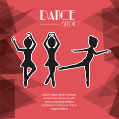 girl cartoons avatar dancer dance studio academy advertising icon. Silhouette design. Polygonal background. Vector illustration
