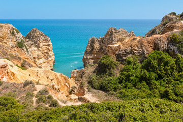 Atlantic rocky coast (Lagos, Algarve, Portugal).