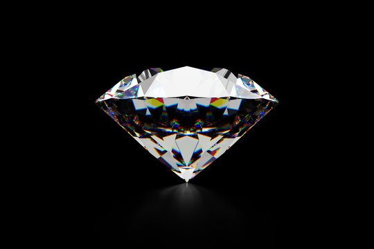 3D rendering image for a piece of  diamond in the dark background made for easy to cut and paste in your graphic work.