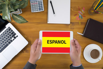 Fototapeta na wymiar ESPANOL Learn spanish Education and Habla Espanol , Asking Do