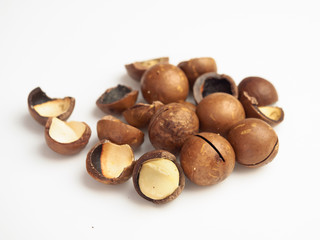 Ripe macadamia nuts closeup. Small Depth of Field