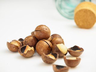 Ripe macadamia nuts closeup. Small Depth of Field