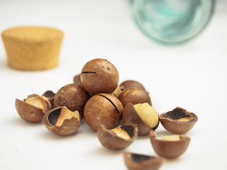 Ripe macadamia nuts closeup. Small Depth of Field