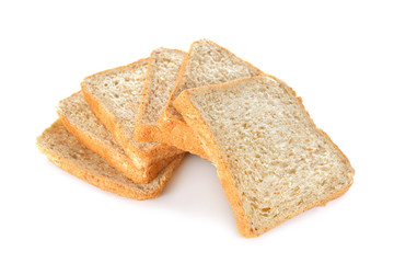 stack of whole wheat bread on white background