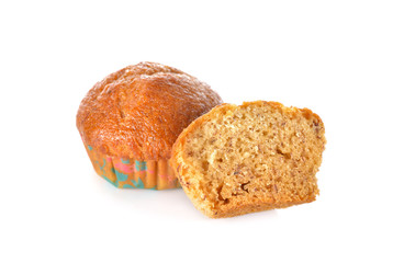 banana cake in paper cup on white background