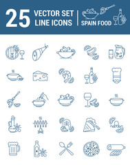 Set vector line icons in flat design with Spanish food elements