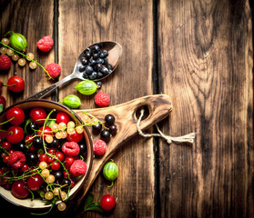 Berries in a Cup on the Board.