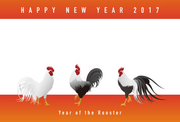 写実的な鶏イラストの　酉年　年賀状イラスト