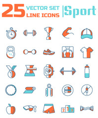 Vector set of line icons on the theme of sports.