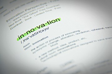 Business concept : The word innovation, close up, selective focus
