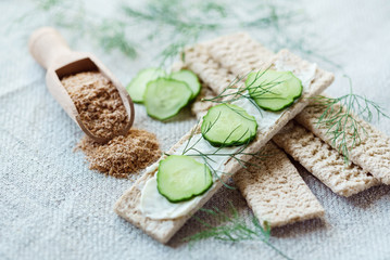 Stack of crispbreads with cream cheese