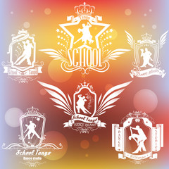 Set white  logo  of the dancing couple isolate on the colored ba