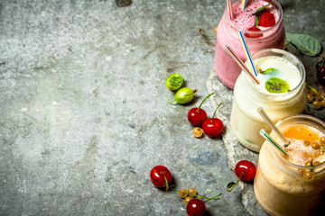 Berry smoothie made from raspberries, currants and gooseberries.