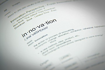Fototapeta premium Business concept : The word innovation, close up, selective focus 
