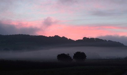 Misty morning in Axe Valley, Devon