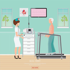 ECG Test or Exercise Stress Test for Heart Disease on treadmill